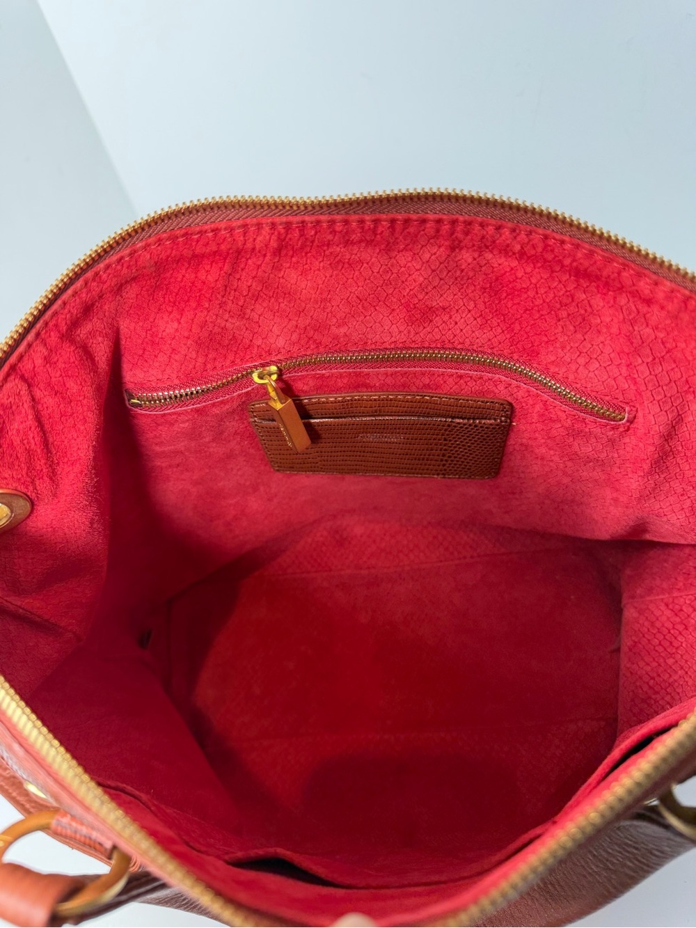 Hammitt Daniel Leather Satchel Crossbody Bag Cognac Lizard Gold - Picture 9 of 11